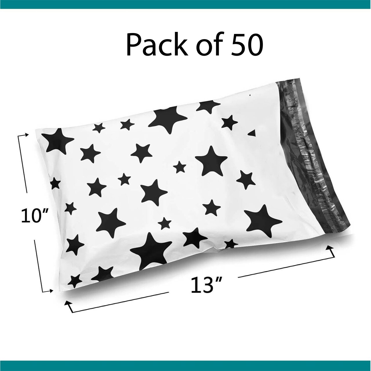 10 x 13 Black and White Stars Poly Bag Mailer Envelopes 2 Mil